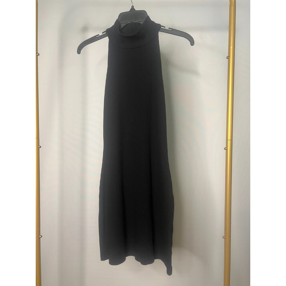 Reformation Cali Dress Black Ribbed Mock Neck Sleeveless Mini Shift Size M